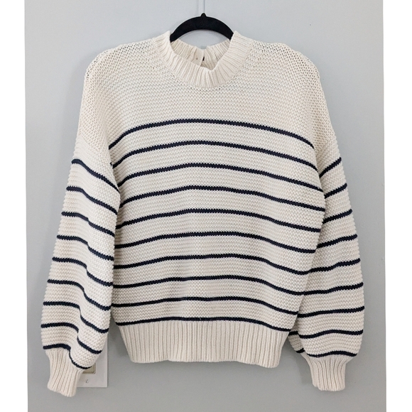 Alex Mill Button-Back Crewneck Sweater in Stripes - Picture 2 of 8